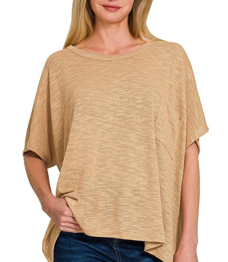 Oversized Pocket Knit Top Dk Brush
