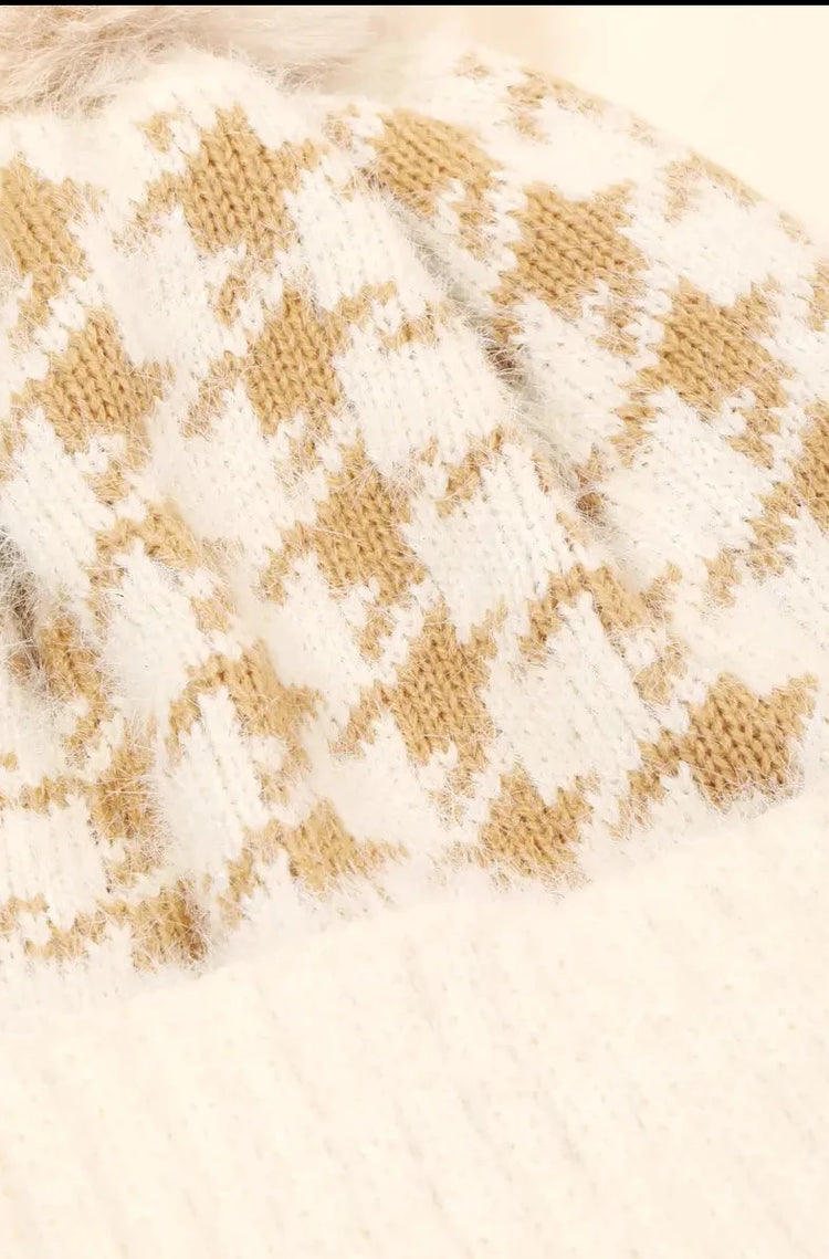 Houndstooth neutral hat