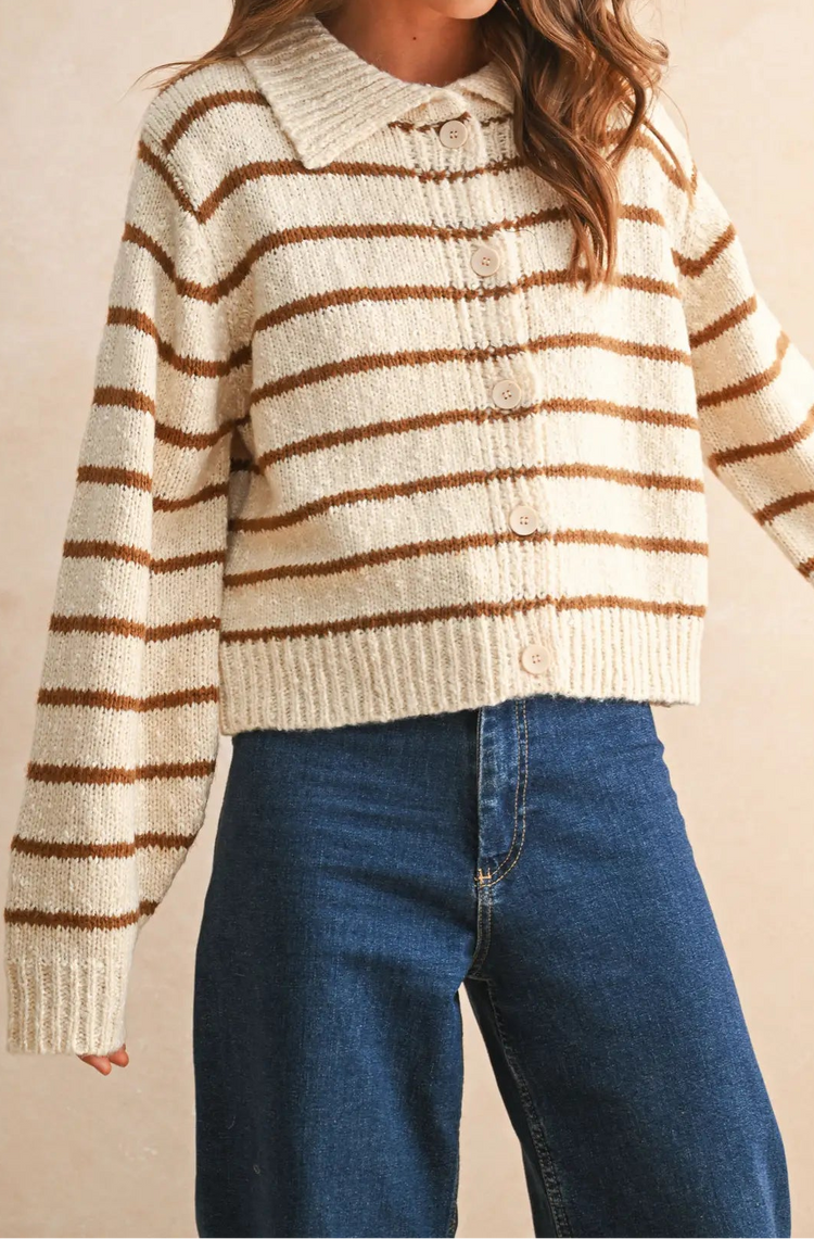 Woman wearing a striped sweater