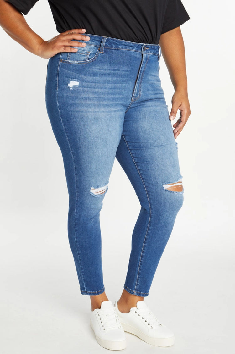 Plus High Rise Destructed Skinny Jean