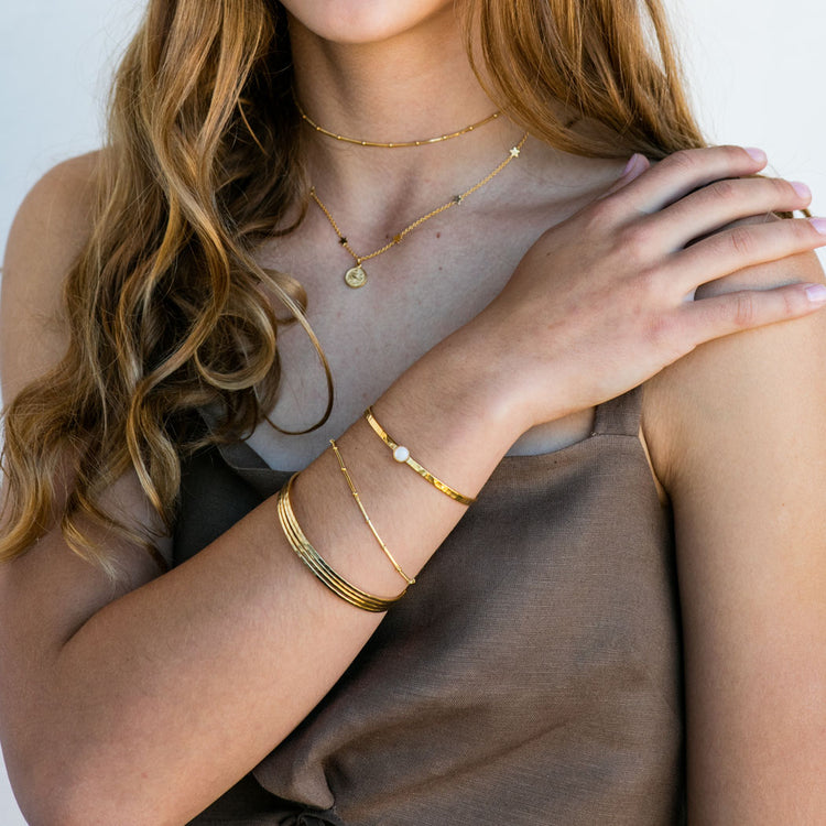 Gold Hammered Bracelet Set
