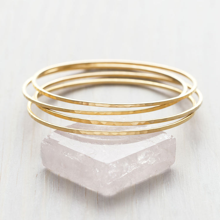 Gold Hammered Bracelet Set
