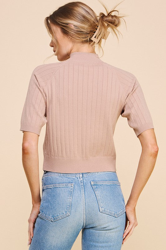 Ribbed Mock Neck in Cappuccino