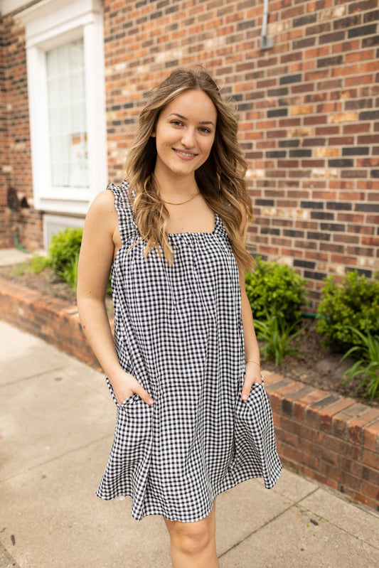 Gingham Ruffled Shift Dress