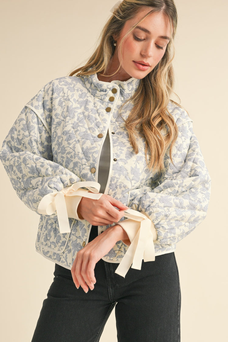 Floral Quilted Jacket With Bow