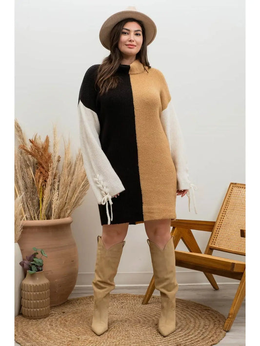 Color Block Sweater Dress Plus