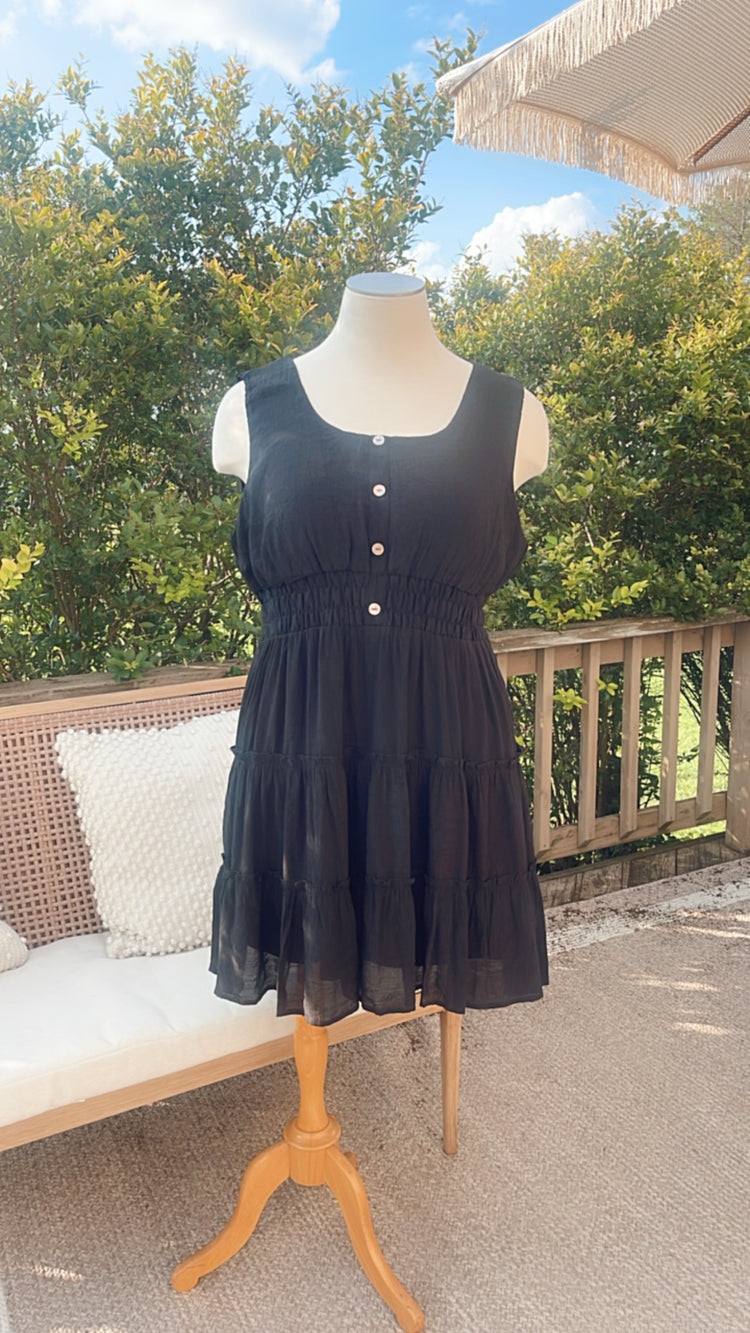 Tiered Dress in Black Plus