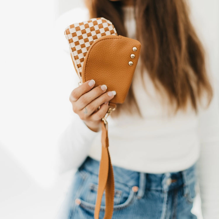 Woven Dual Wristlet Brown Checkered