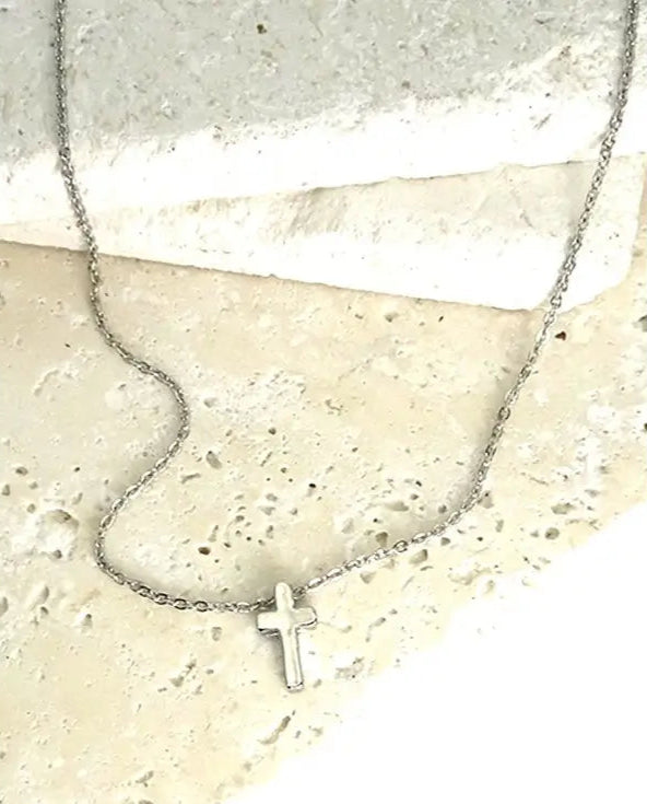 Mini Cross Necklace - Silver