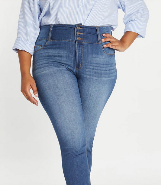 Plus 3 Button High Rise Ankle Skinny