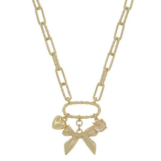 Gold Bow Charm Necklace