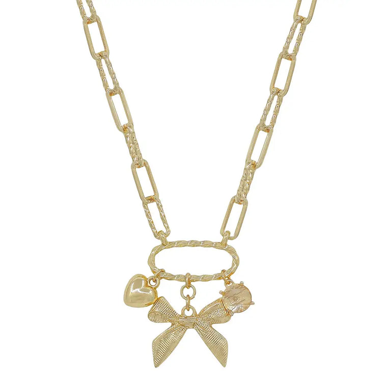 Gold Bow Charm Necklace