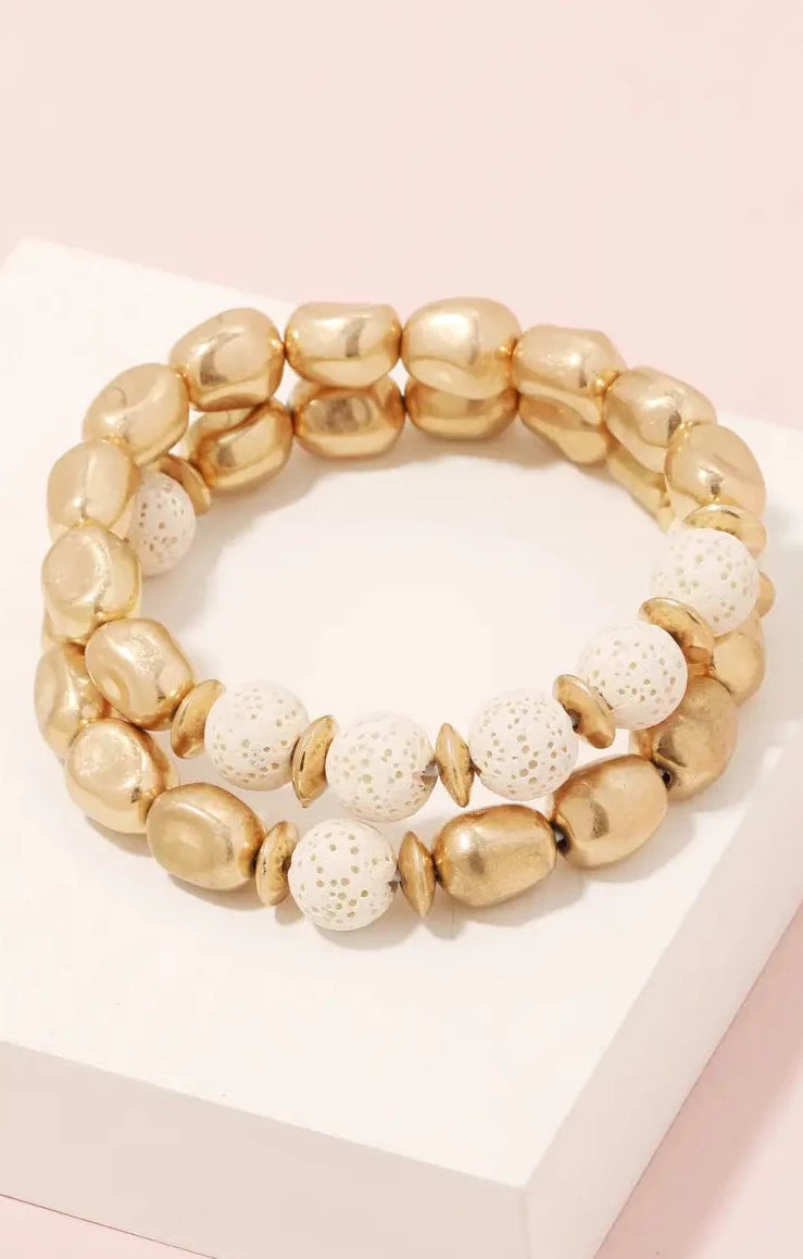 Gold & cream bracelet set